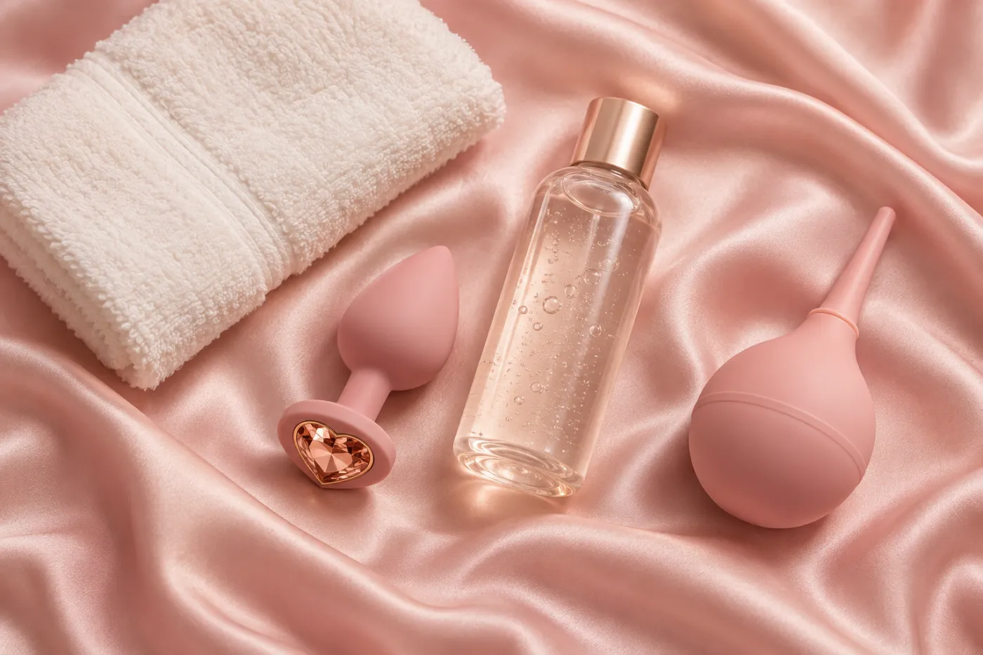 Butt plug for beginners kit with small silicone plug, anal lube, towel and douche
